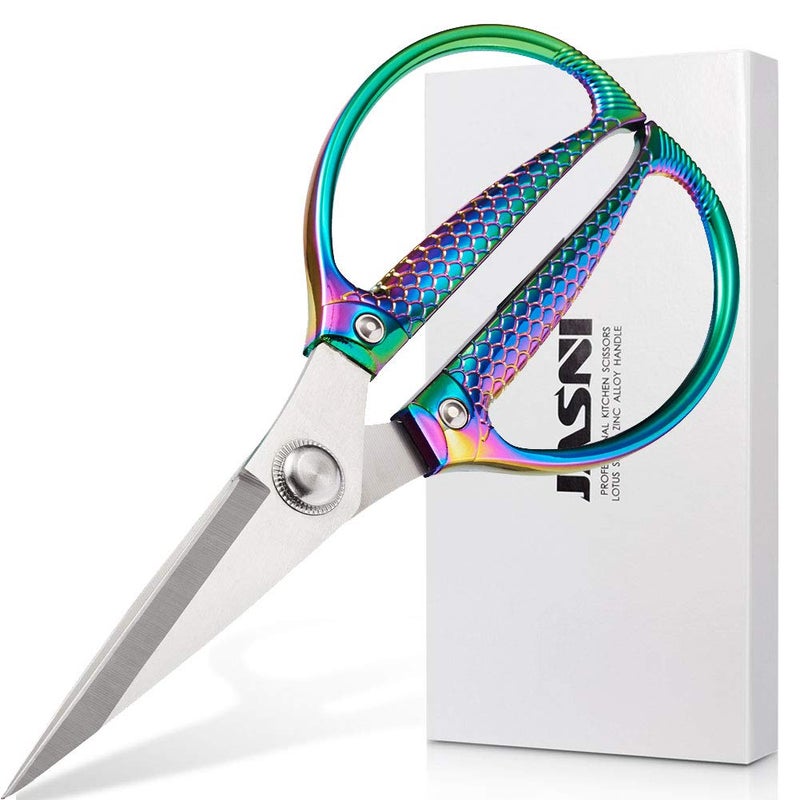 Jasni Stainless Steel Heavy Duty kitchen shears scissors for food meat poultry cooking cutting sharp Powerful strong professional All-Purpose pretty Color rainbow iridescent Titanium utility Office - Image 1